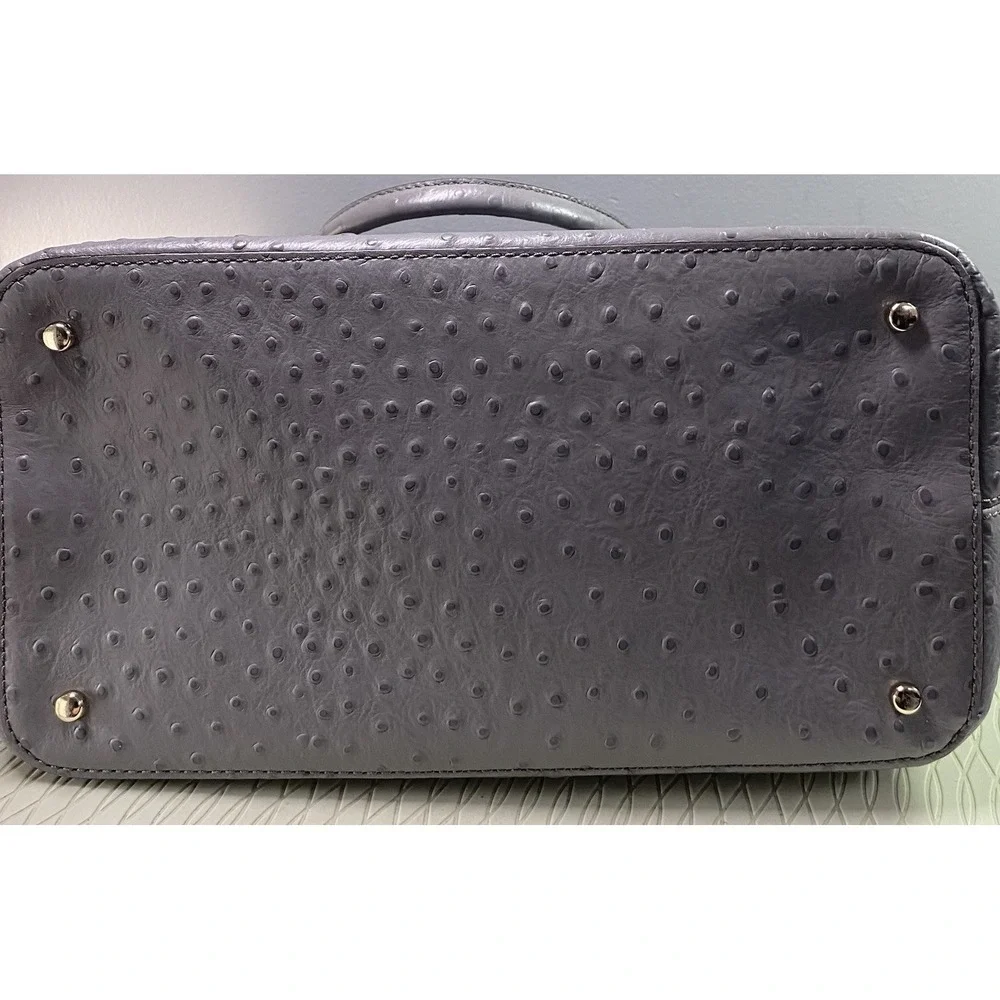 Kate Spade Blaine Windsor Large Gray Ostrich Embossed Leather Satchel Bag‎
